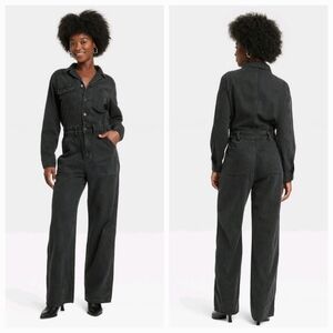 Universal Thread Black Long Sleeve Baggy Denim Jumpsuit
